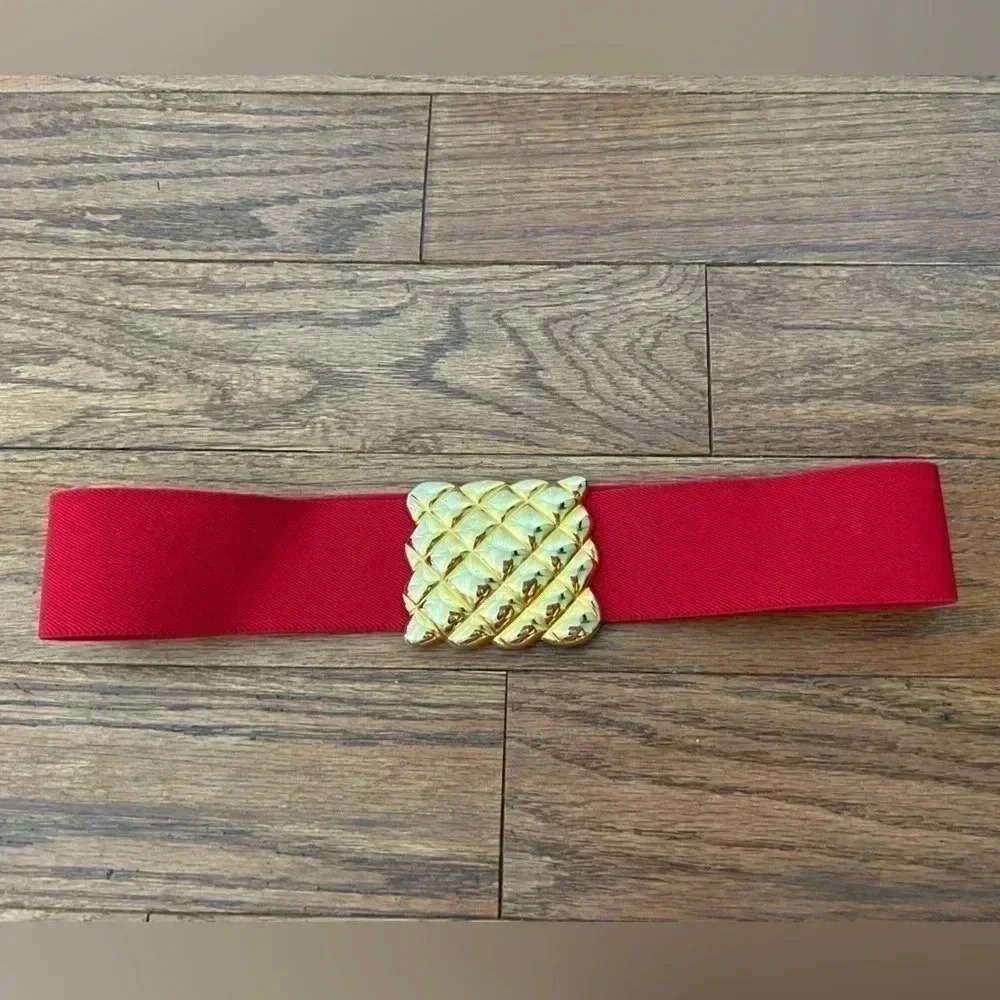 Vintage Red-Gold Elastic Belt Sz - OS